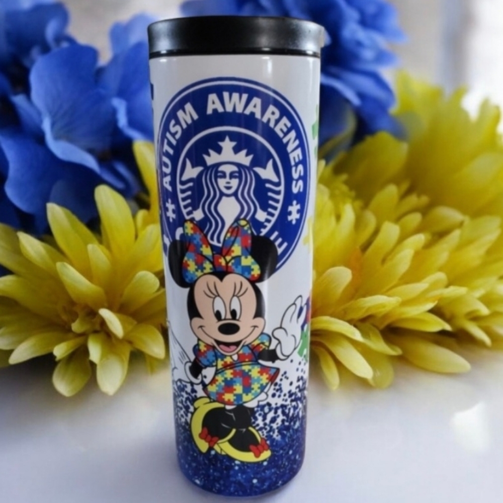 Minnie Mouse Disney Coffee Autism Awareness 20oz Tumbler with duo lids 🎉sale